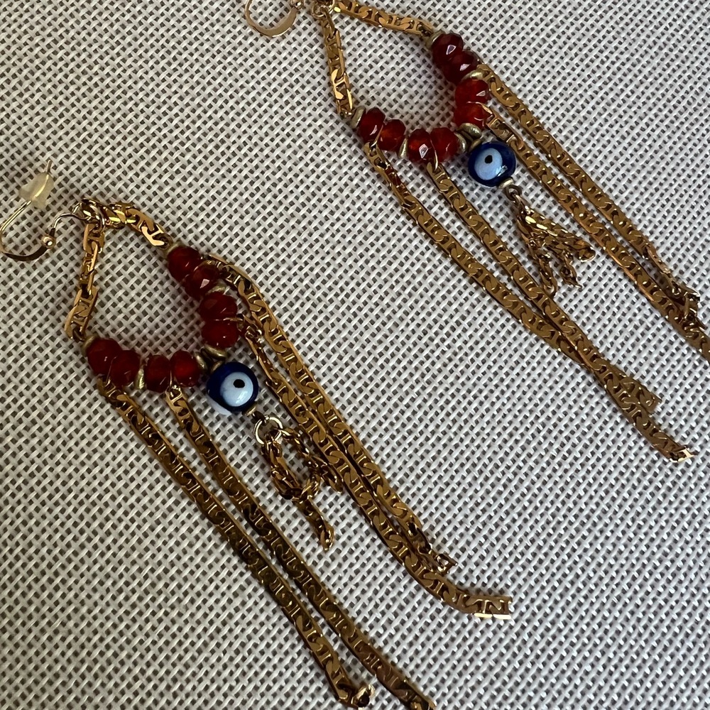 Earrings chandelier EVIL eye and carnelian - Picture 3 of 3